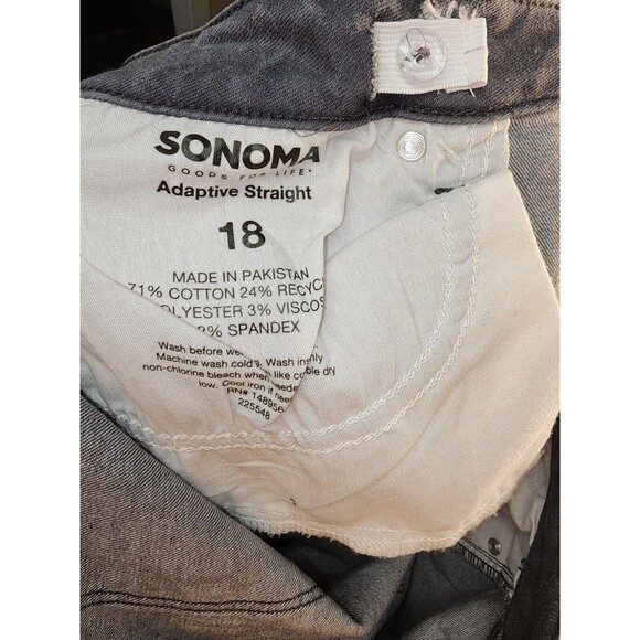 Sonoma womens adaptive straight jeans 18 stretch gray distressed hook & loop fly - Picture 10 of 11
